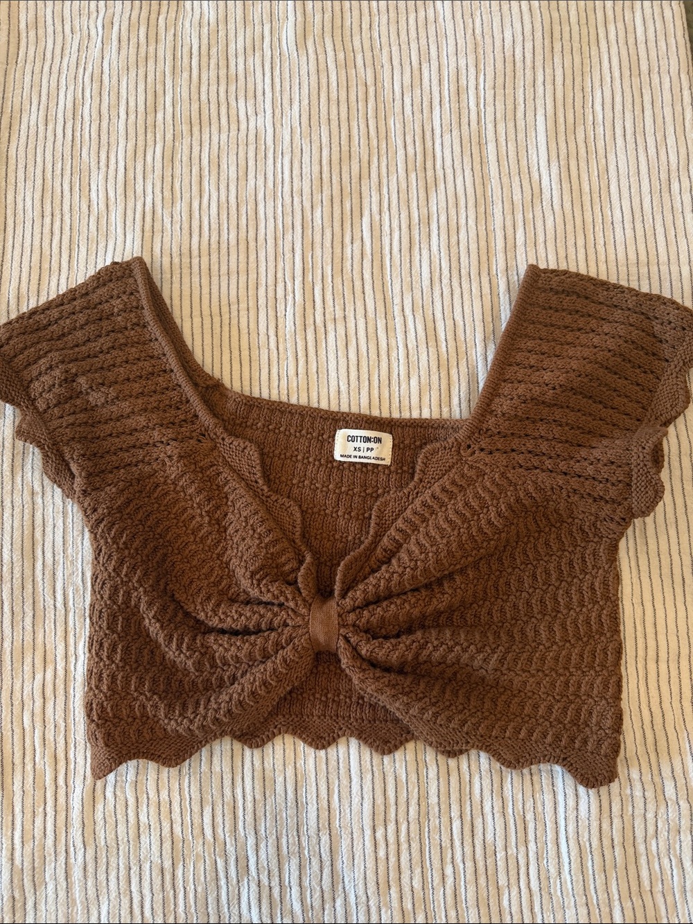 Cotton On Chestnut Knit Tie-Front Crop Top